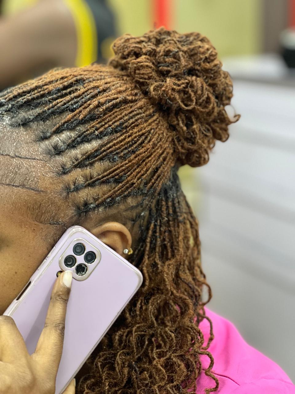 Kids human hair Sisterlocks extensions with caramel ombre curly ends — Locstime254 Nairobi